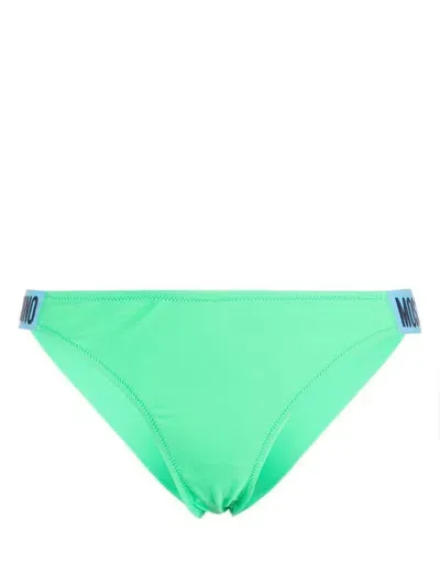 Moschino Logo-embossed Bikini Bottoms In Green