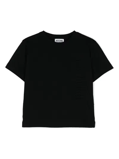 Moschino Kids' Logo-embossed Cotton T-shirt In Black