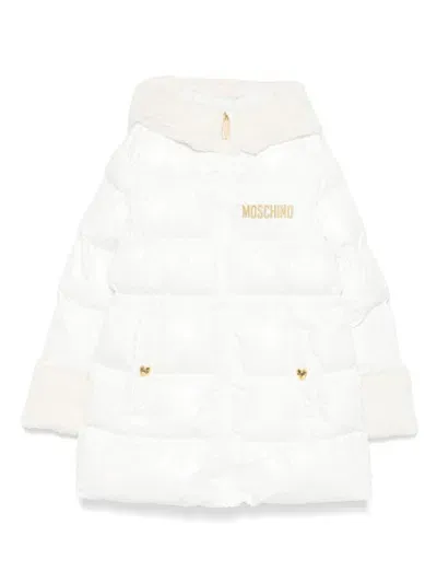 Moschino Kids' Printed Nylon Puffer Jacket In White