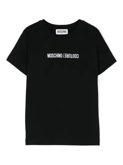 Moschino Kids' Logo-embroidered Cotton T-shirt In Black