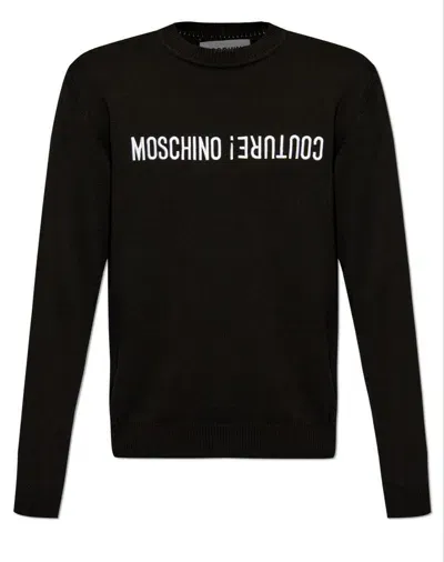 Moschino Logo Embroidered Crewneck Jumper In Black