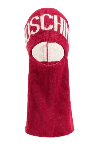 Moschino Logo Intarsia Knit Balaclava In Red