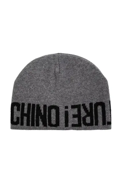 Moschino Logo Intarsia Knit Beanie In Grey