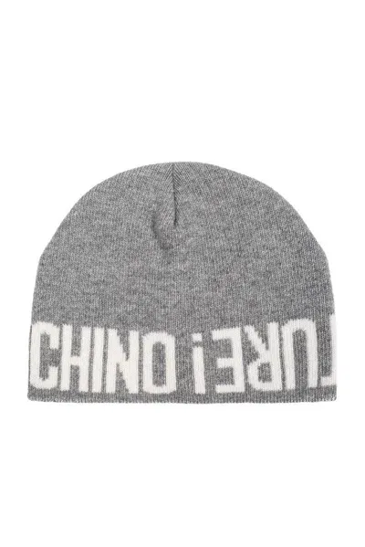 Moschino Logo Intarsia Knit Beanie In Grey