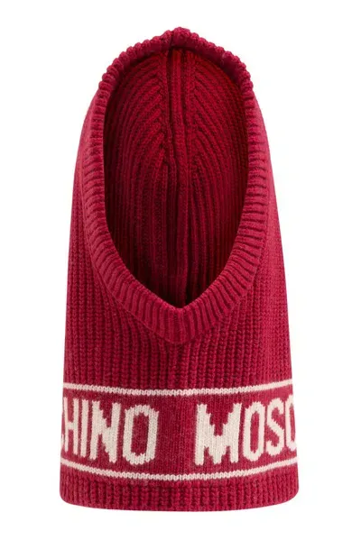 Moschino Logo Intarsia Knitted Balaclava In Red