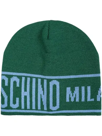 Moschino Logo-intarsia Knitted Beanie In Green