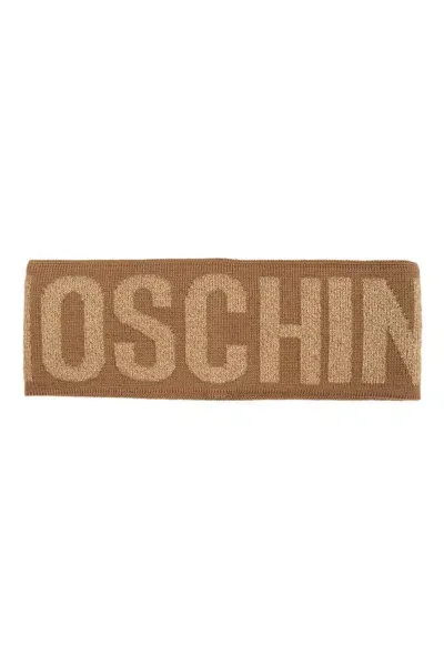 Moschino Logo Intarsia Knitted Headband In Brown