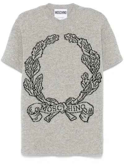 Moschino Logo-intarsia Knitted Top In Grey