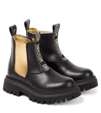 Moschino Kids' Chelsea Boots Aus Leder In Schwarz