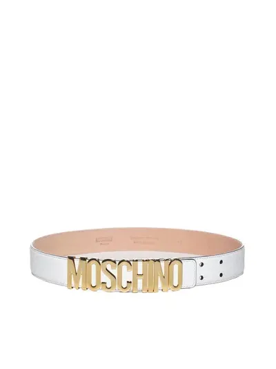 Moschino Logo Lettering Belt In White