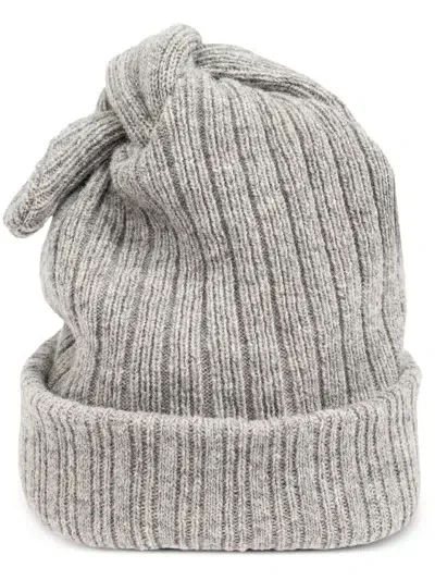 Moschino Logo-lettering Knotted Wool Beanie In Grey