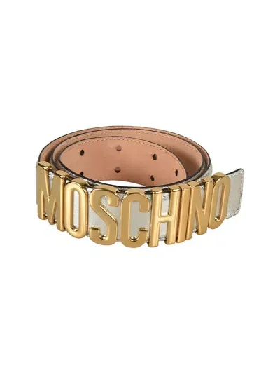 Moschino Logo Lettering Metallic Belt In Silver