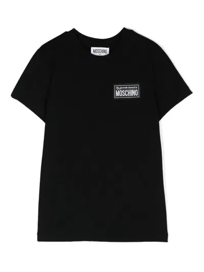 Moschino Kids' Logo-patch Cotton T-shirt In Black