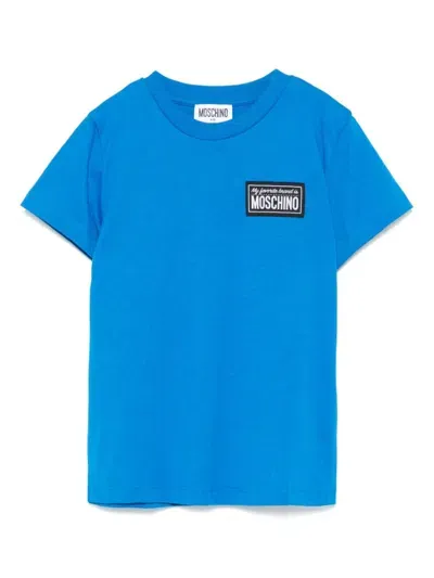 Moschino Kids' Logo-patch T-shirt In Blue