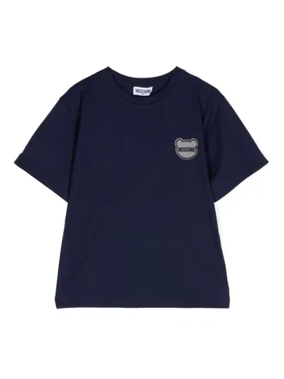 Moschino Kids' Logo-patched T-shirt In Blue