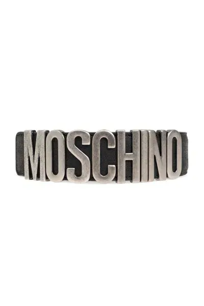 Moschino Logo Plaque Belt In Black