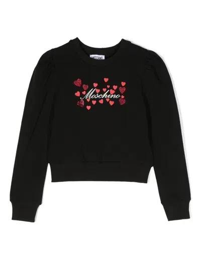 Moschino Kids' Logo-print Ribbed Sweatshirt In Black