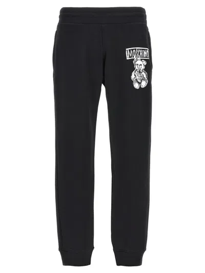 Moschino Logo Print Joggers In Blackwhite