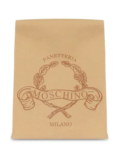 Moschino Logo-print Paper Clutch Bag In Neutrals