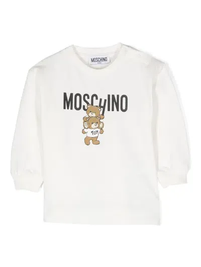 Moschino Babies' Teddy Bear Cotton Sweatshirt In Weiss