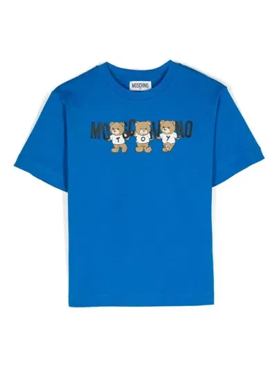 Moschino Kids' Logo-print T-shirt In Blue