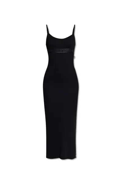 Moschino Logo Strap Ribbed Dress In Black