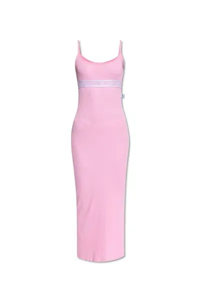 Moschino Logo Strap Ribbed Dress In Pink