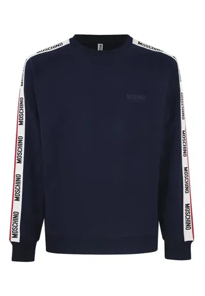 Moschino Logo Tape Crewneck Sweatshirt In Blue