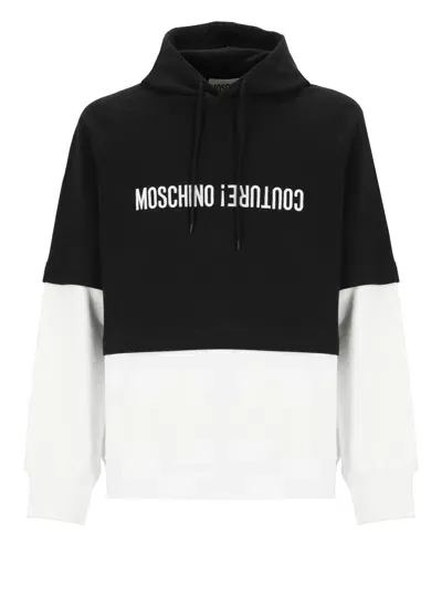 Moschino Logoed Hoodie In Fantasia Nero