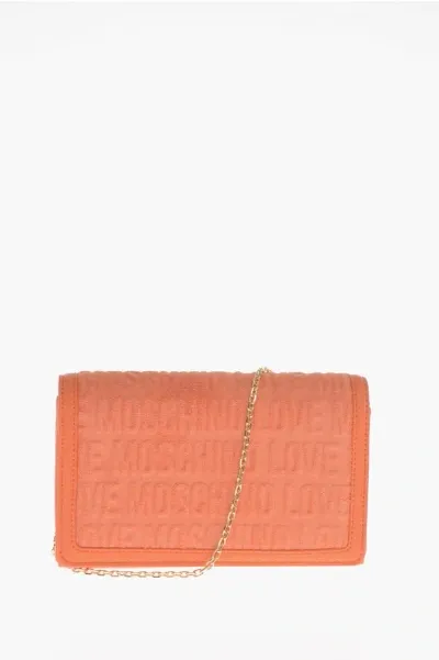 Moschino Love Terry-cotton Shoulder Bag With Embossed Logo In Orange