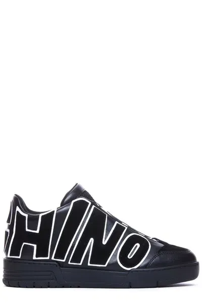 Moschino Logo-appliqué Leather Sneakers In Black