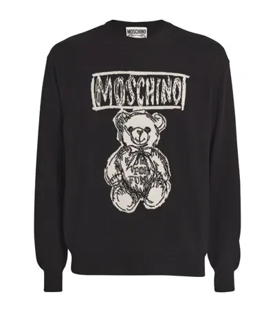 Moschino Merino Sketch Bear Sweater In Black