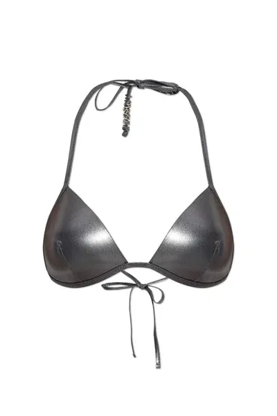 Moschino Metallic Triangle Bikini Top In Grey