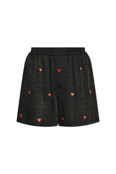 Moschino Monogrammed Heart Embroidered Shorts In Black