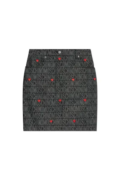 Moschino Monogrammed Heart Embroidered Skirt In Grey