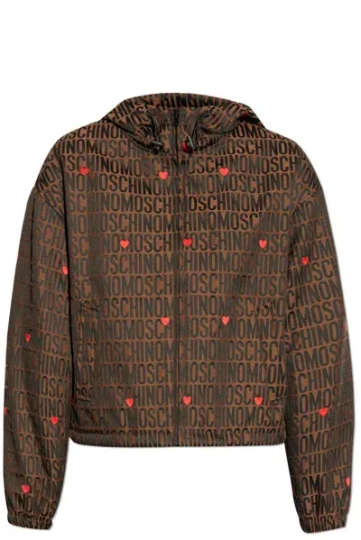 Moschino Monogrammed Zip In Brown