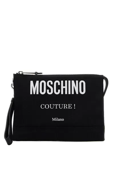 Moschino Nylon Logo Pouch With Zip In Black