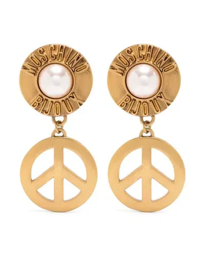 Moschino Peace-sign Drop Earring In Gold