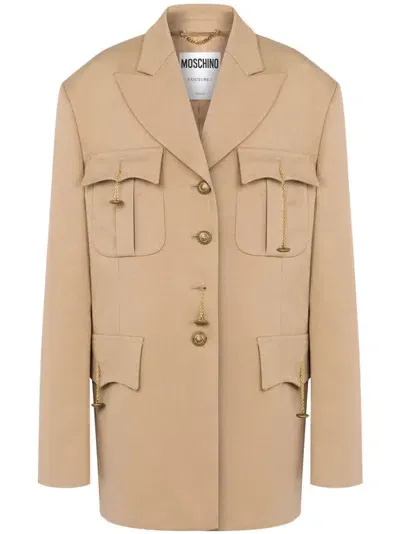 Moschino Peak-lapel Cotton-blend Coat In Neutrals