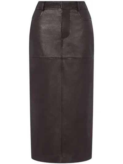 Moschino Pencil Leather Midi Skirt In Brown