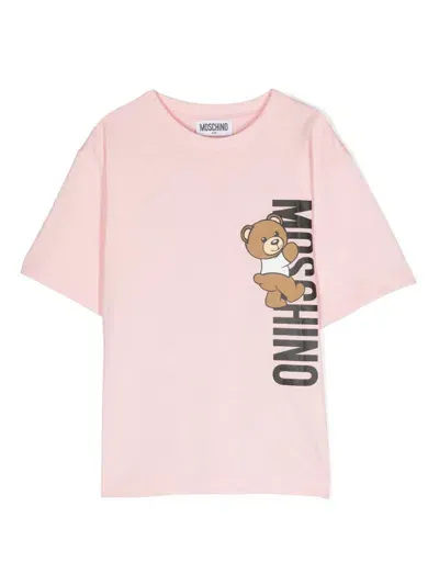 Moschino Kids' Logo-print Cotton T-shirt In 50209 Rosa