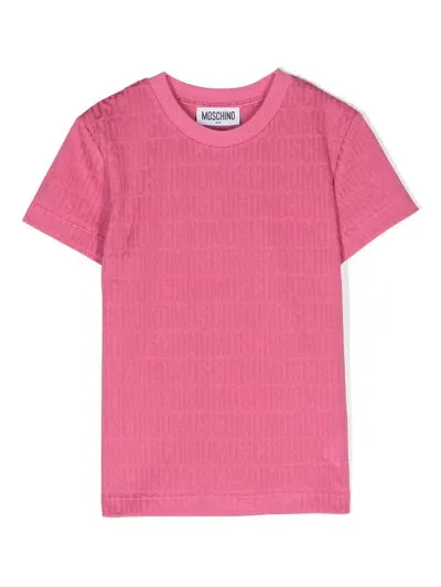 Moschino Kids' Logo-jacquard Ribbed-knit Top In Pink