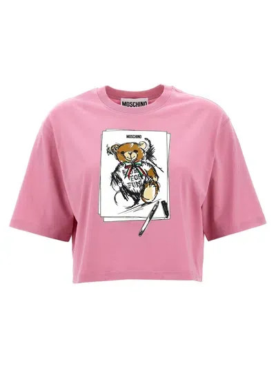 Moschino Printed Cropped T Shirt In Pink