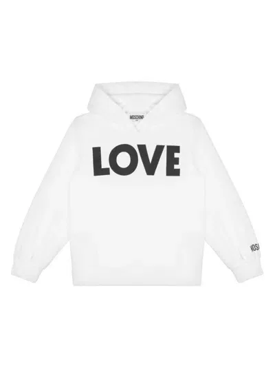 Moschino Kids' Ribbed Cuffs Hoodie In White