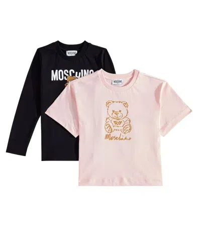 Moschino Kids' Set Of 2 Teddy Bear Cotton T-shirts In Pink