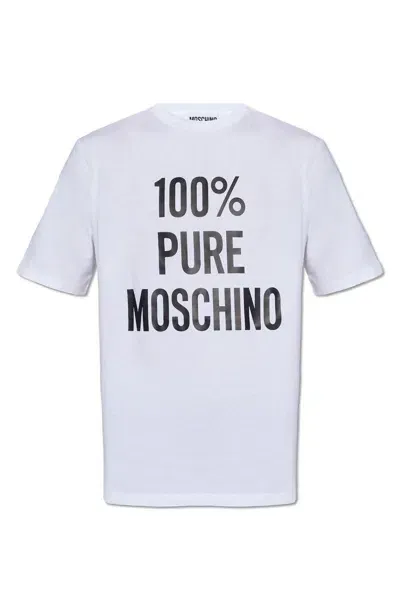 Moschino Slogan Printed Crewneck T-shirt In White