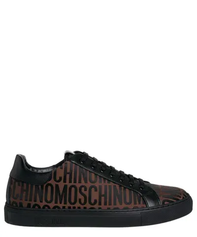 Pre-owned Moschino Sneaker Herren Logo Mm15012g1l10130a Brown - Black Logo Schuhe In Braun