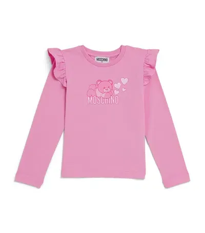 Moschino Kids' Stretch Cotton T-shirt In Pink