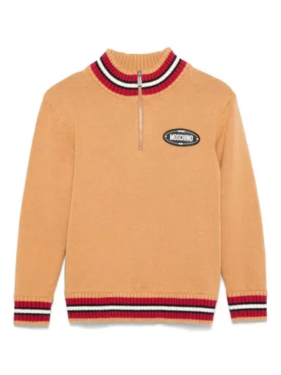 Moschino Kids' Stripe-trim Sweater In Neutrals