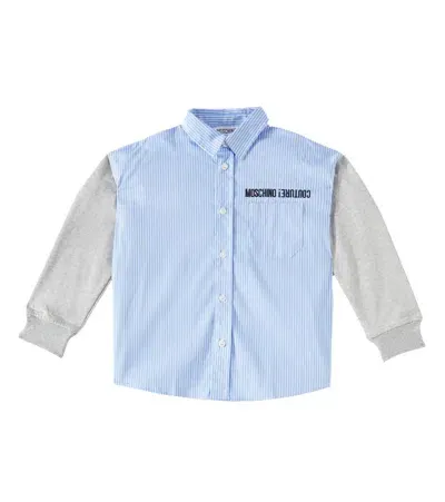 Moschino Kids' Striped Cotton-blend Shirt In Blue